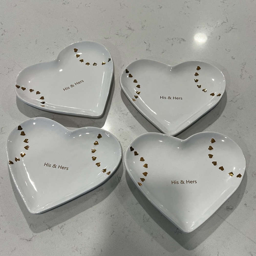 Heart-shaped his hers dresser catch four total!